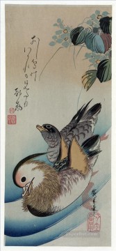 浮世絵 Painting - 二羽のオシドリ 1838年 歌川広重 浮世絵